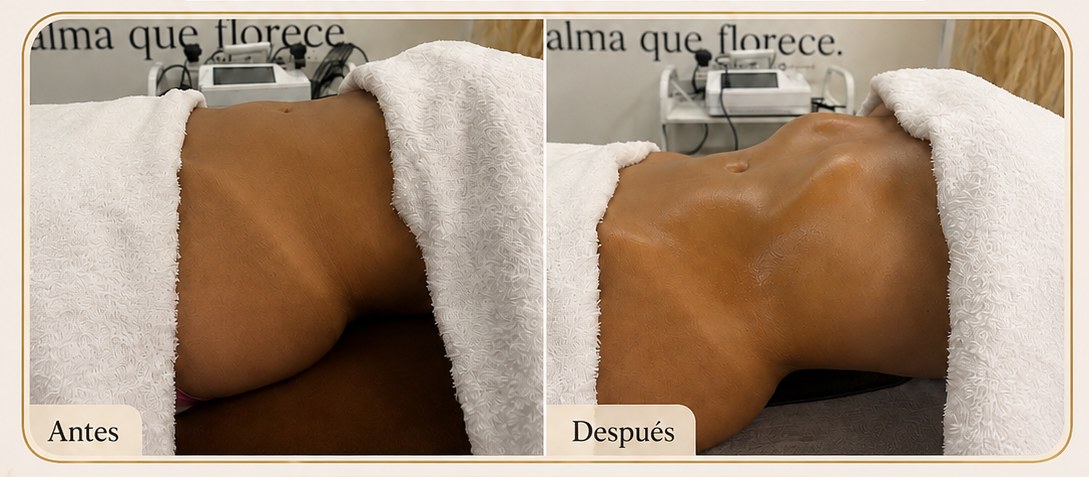 Antes y después de moldeo corporal y tonificación en ALMA Wellness Center